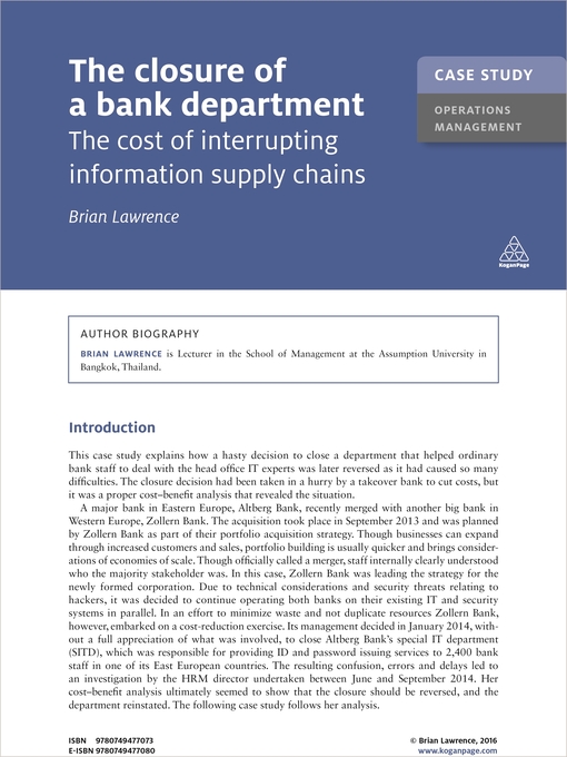 Title details for The Closure of a Bank Department by Brian Lawrence - Available